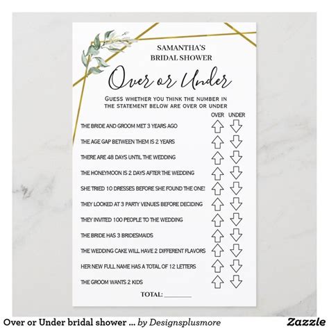 Over Or Under Bridal Shower English Spanish Game Zazzle Bridal