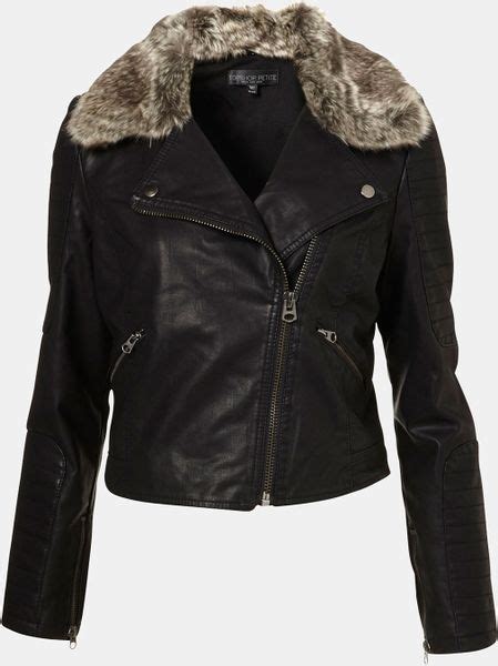 Topshop Topshop Maddox Faux Fur Leather Biker Jacket In Black Lyst