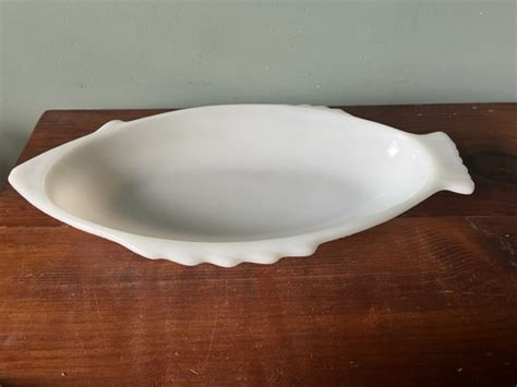 Vintage Glassbake Milk Glass Fish Baking Dish And Etsy