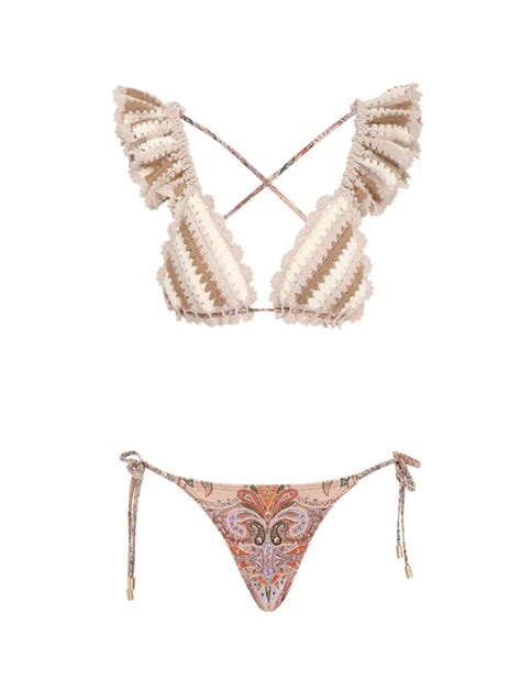 Zimmermann Bikinis Devi Stripe Crochet Bikini Multi Paisley Swim