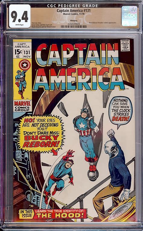 Captain America 131 CGC 9 4 W Winnipeg Auction Pedigree Comics