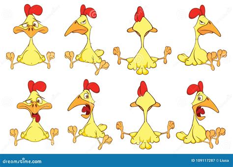 Set Of Cute Chickens In Different Poses For You Design Cartoon