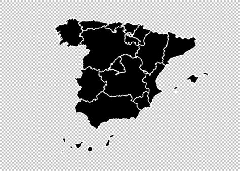 Spain Map High Detailed Black Map With Countiesregionsstates Of Spain ...