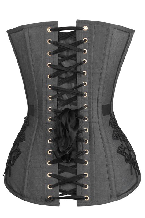 Black Longline Overbust Corset With Black Lace And Mesh Panels Corset