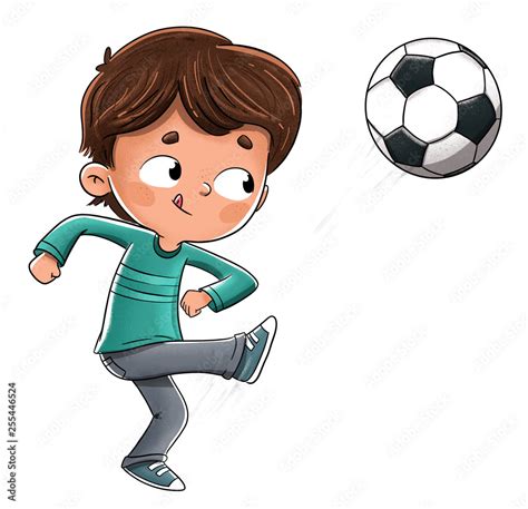 Niño jugando al futbol lanzando la pelota Stock Illustration | Adobe Stock