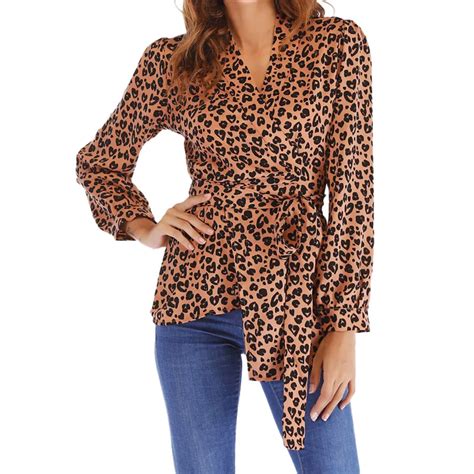 Feitong Sexy Women Lady Leopard Print Blouse Women Autumn Long Sleeve