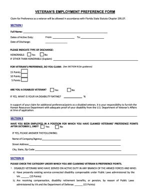 Fillable Online Veteran S Employment Preference Form Fax Email Print