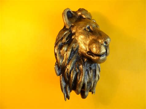 Lion Head Decorgold Painted Lion Headlion Head Wall Decoration Etsy