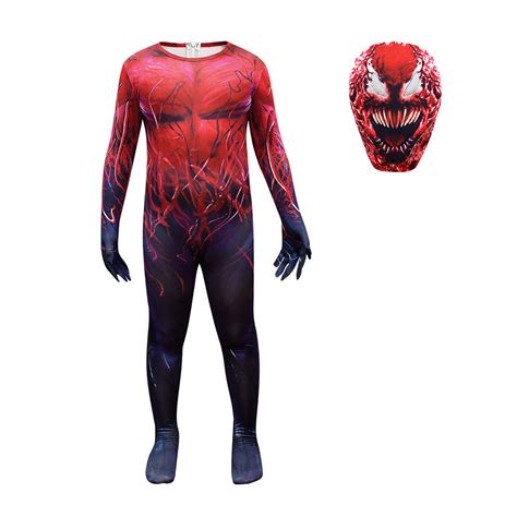 Kids Children Venom Cosplay Costume Red Jumpsuit Mask Outfits Hallowee ...