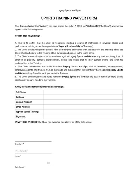 Printable Generic Sports Waiver Form Printable Forms Free Online