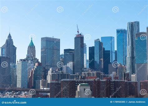 Lower Manhattan New York City Skyline Scene With A Clear Blue Sky