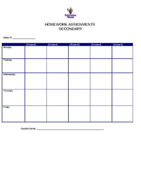 Homework Schedule Template Pdf Template