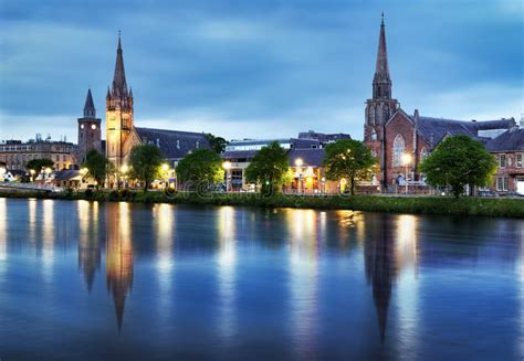 Inverness With Two Churches At Night Scotland Stock Photo Image Of