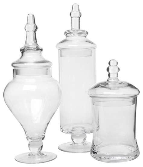 Clear Glass Apothecary Jars 3 Piece Set Traditional Bathroom