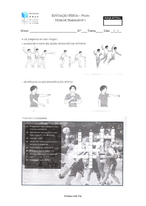 Ficha trabalho 3ºciclo andebol Educação Fisica EDUCAÇÃO FÍSICA