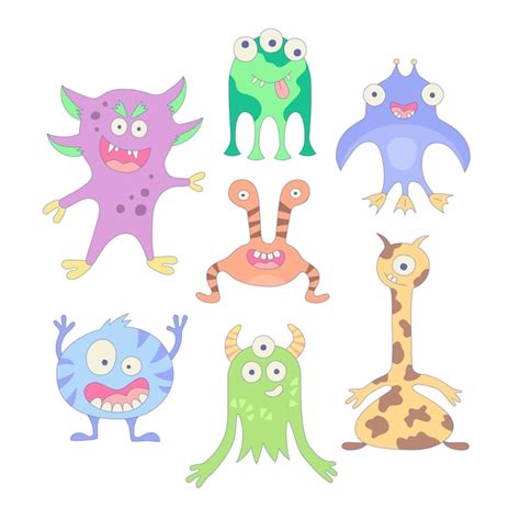 Monstruos Divertidos Conjunto De Elementos En Estilo De Dibujos