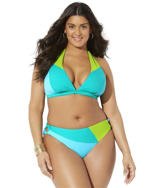 Swimsuits For All Women S Plus Size Romancer Colorblock Bikini Set 12