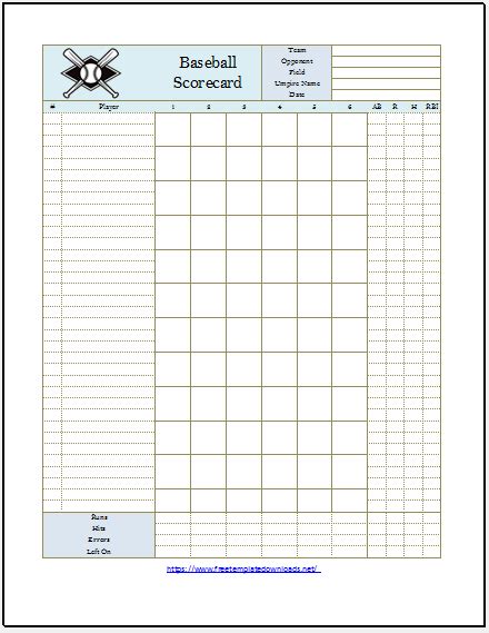 Printable Baseball Scoresheetscorecard Templates Free Template Downloads