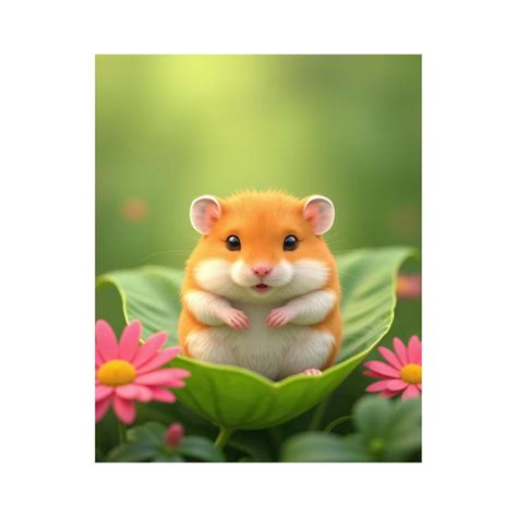 Paint by Numbers Kit for Adults, Cute Hamster On Leaf With Flowers