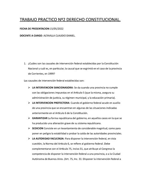 Trabajo Practico N Derecho Constitucional Trabajo Practico N