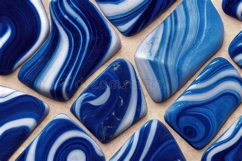 Smooth Blue Marble Stones Mosaic Pattern Background Digital