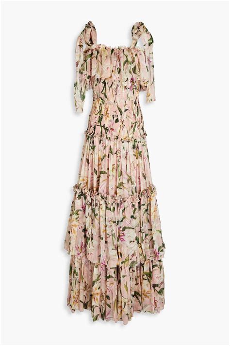 Dolceandgabbana Ruffled Shirred Floral Print Silk Maxi Dress The Outnet