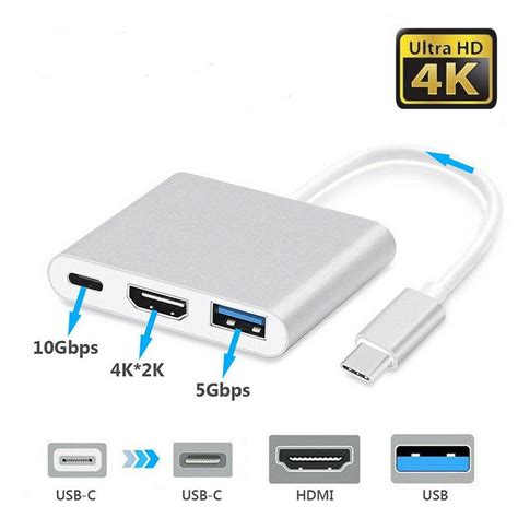 Usb C To Hdmi Adapter 4k 3 In 1 Type C Adapter Multiport Av Converter