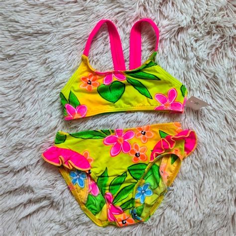 Vintage Swim New Tropical Neon Piece Bikini Nylonspandex Made In