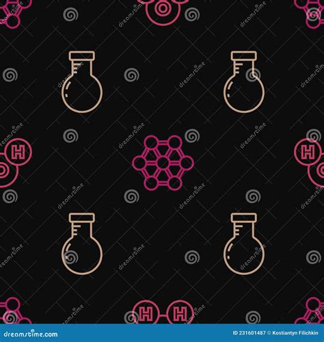 Set Line Chemical Formula For H2o Test Tube And Flask And Molecule On