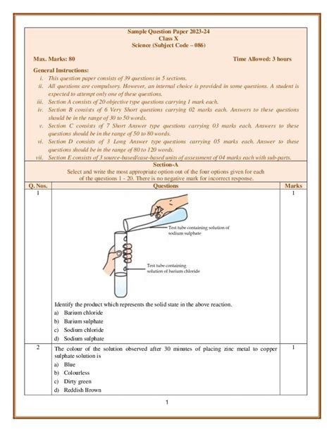 Cbse Class 10 Science Sample Paper 2024 Pdf