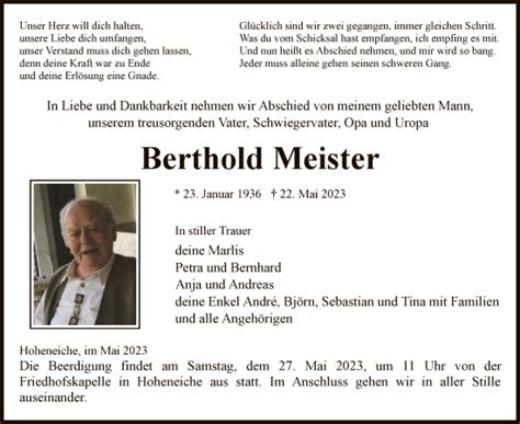 Traueranzeigen Von Berthold Meister Trauer Werra Rundschau De