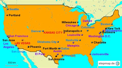 Stepmap The Biggest Cities Of The Usa Landkarte Für Nordamerika