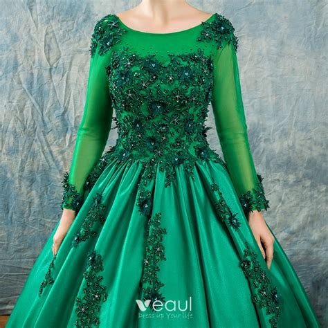 Chic Beautiful Dark Green Prom Dresses 2017 Ball Gown Scoop Neck Long