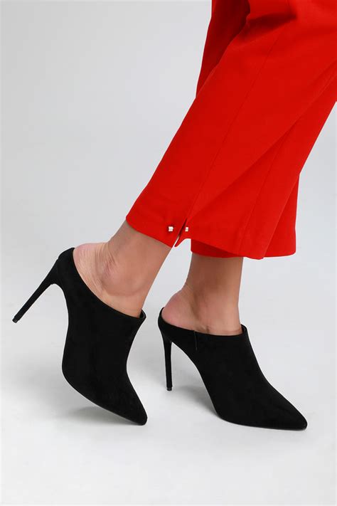 Cute Black Mules Black Stiletto Mules Black Vegan Suede Mules Lulus