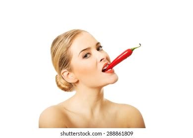 Happy Blonde Nude Woman Holding Chilli Stock Photo Shutterstock