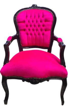 Chaise De Style Baroque Rococo Tissu Velours Rose Fuchsia Et Bois Noir