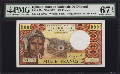 1000 Francs 1979 Djibouti ND Pick 37a W O Sign SUPERB GEM UNC PMG 67