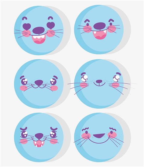 Cute kawaii animal faces emoji set 1237130 Vector Art at Vecteezy