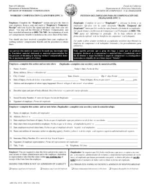 Fillable Online Workers Compensation Claim Form Dwc Statefund First