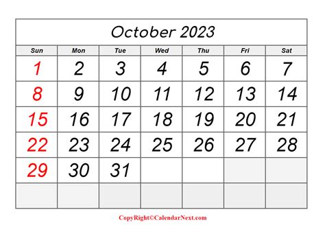 October 2023 Calendar With Holidays | Calendar Next