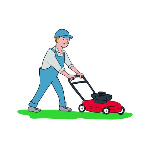 Gardener Mowing Lawn Cartoon On Behance