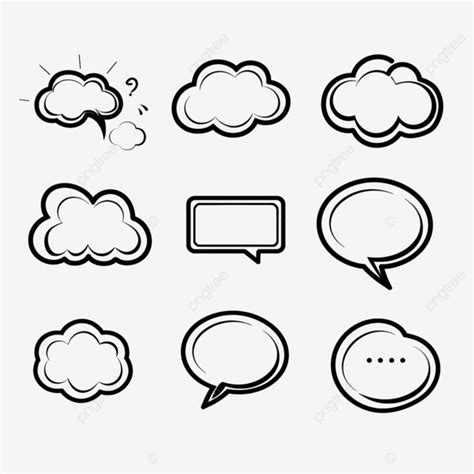 Speech Symbol Talk And Thinking Bubble With Clouds Thin Line Set Speech Talk Bubble Png