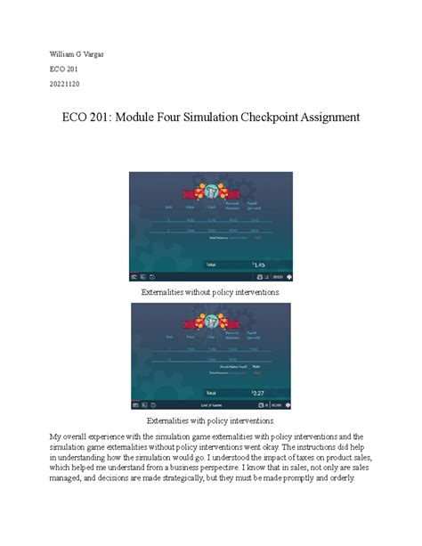 Eco Module Four Simulation Checkpoint Assignment William G Vargas