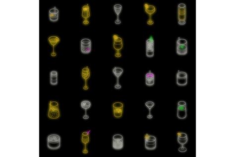 Cocktail Icons Set Vector Neon 3871448