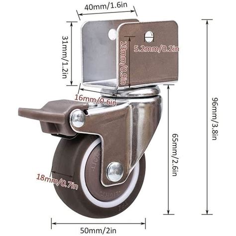 Lot De 4 Roulettes Pivotantes Pour Meuble Avec Support De Type U