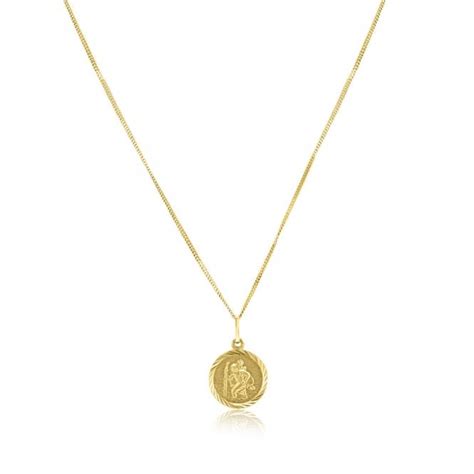 9ct Yellow Gold Round St Christopher Pendant With 18 Curb Chain