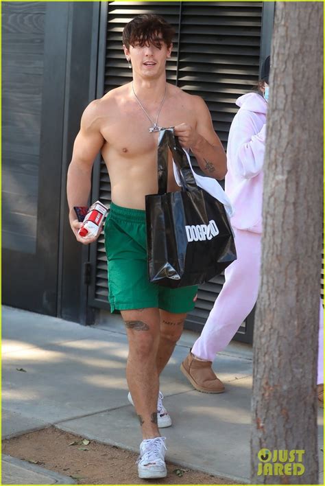 Full Sized Photo of bryce hall leaves the gym shirtless with addison ...