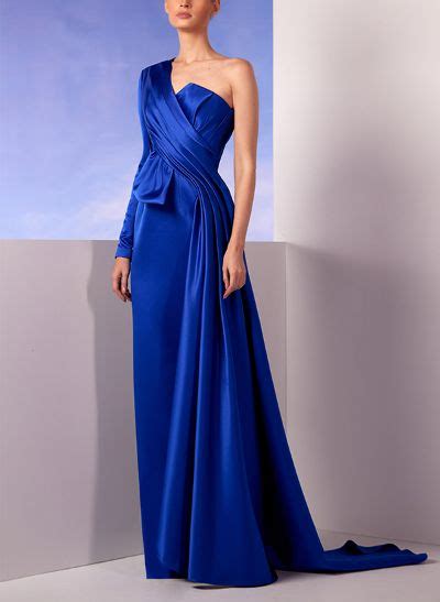 Sheath Column One Shoulder Long Sleeves Evening Dresses With Sequins