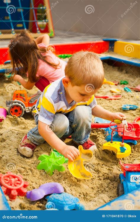 Creative Activities For Kids Happy Kids Playing In Sandbox Outdoors