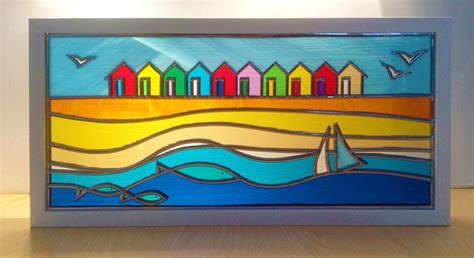 Blyth Beach Huts Stained Glass Framed Viv Wilkins Glassartviv Wilkins Glassart